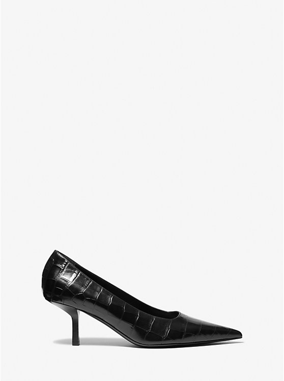 Michael Kors Frankie Crocodile Embossed Leather Women Pumps BLACK | USAXYU1743