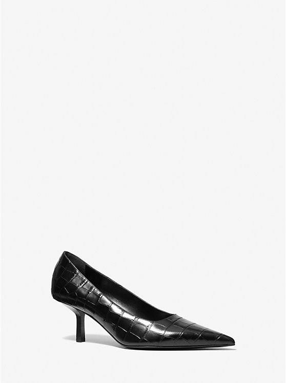 Michael Kors Frankie Crocodile Embossed Leather Women Pumps BLACK | USAXYU1743