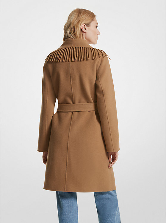 Michael Kors Fringe Wool Blend Belted Coat Women Jacket DARK CAMEL | USAXYX1379