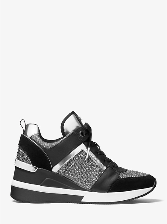 Michael Kors Georgie Leather and Glitter Chain-Mesh Women Trainers ANTHRACITE | USAWNH2022