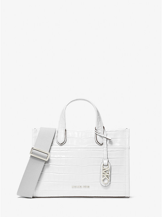 Michael Kors Gigi Small Crocodile Embossed Leather Women Messenger Bag OPTIC WHITE | USAHAD1155