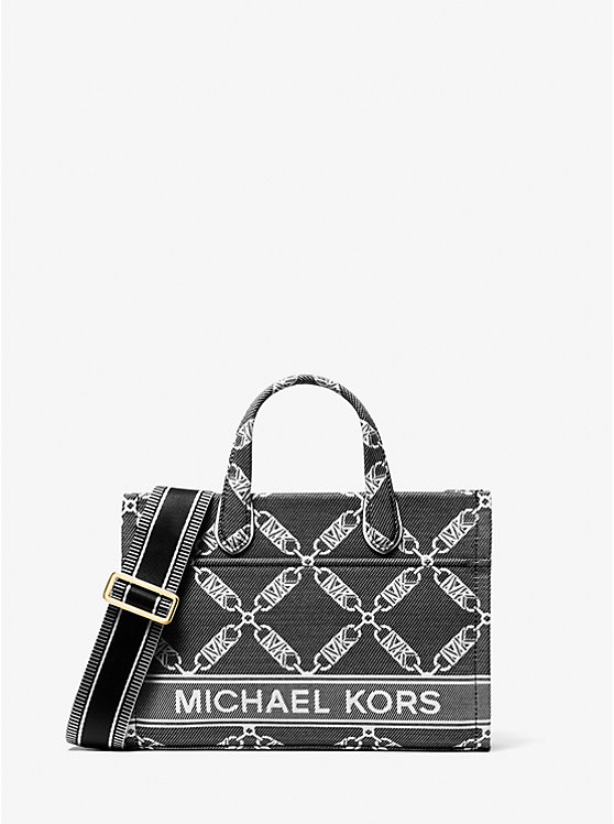 Michael Kors Gigi Small Empire Logo Jacquard Women Messenger Bag BLACK/WHITE | USALIH1158