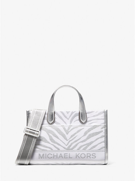 Michael Kors Gigi Small Metallic Zebra Jacquard Women Messenger Bag SILVER MULTI | USAVRZ1162