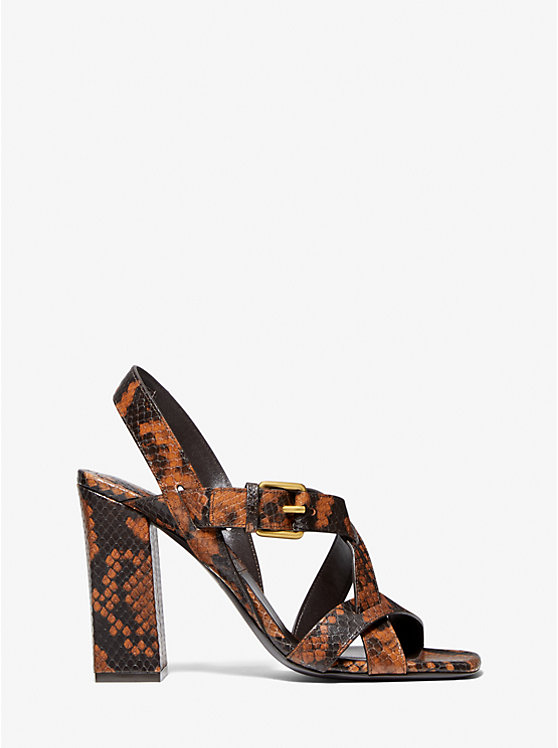 Michael Kors Gladys Python Embossed Leather Women Sandals CHESTNUT | USAEBM1870