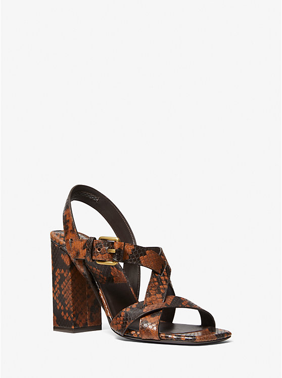 Michael Kors Gladys Python Embossed Leather Women Sandals CHESTNUT | USAEBM1870