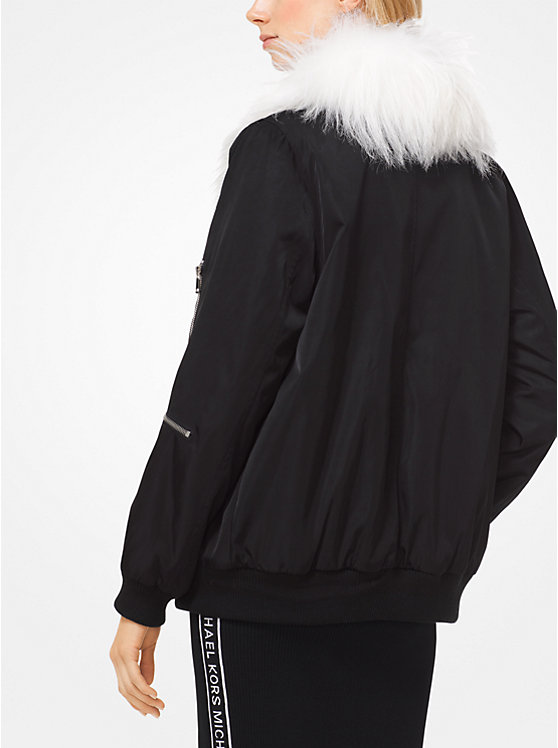 Michael Kors Goat Hair Collar Bomber Women Jacket BLACK | USAZUC1380