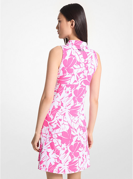 Michael Kors Golf Palm Print Stretch Knit Zip-Up Polo Women Dress CERISE | USAEBX1298