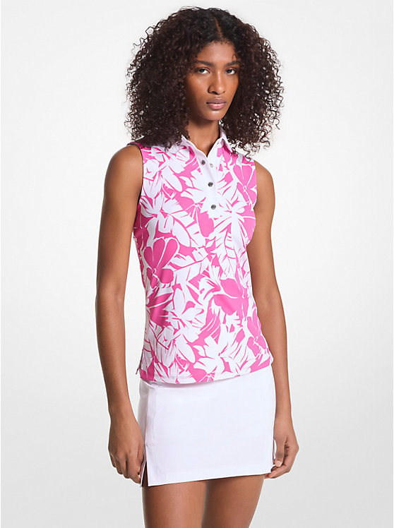 Michael Kors Golf Palm Print Tech Performance Sleeveless Women Polo Shirt CERISE | USADFN1464