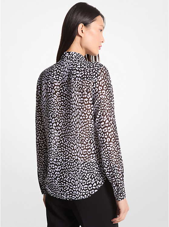 Michael Kors Graphic Leopard Print Georgette Tie-Neck Women Blouse BLACK/WHITE | USAWNF1453