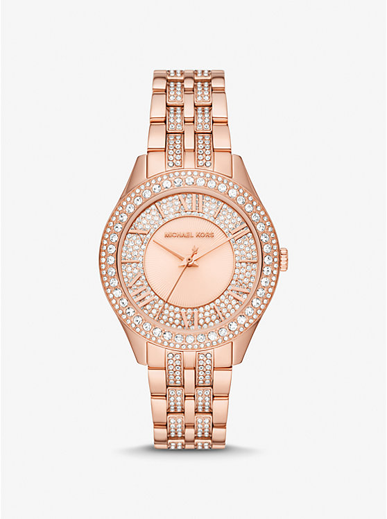 Michael Kors Harlowe Pavé Rose Gold-Tone Women Watch ROSE GOLD | USAMQU1581