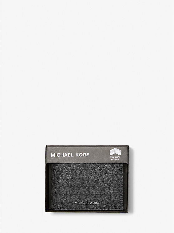 Michael Kors Harrison Logo Billfold With Passcase Men Wallet BLACK | USACTJ2158