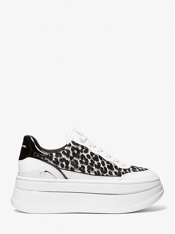 Michael Kors Hayes Leopard Print Calf Hair Platform Women Sneakers BLACK COMBO | USAXYD1992