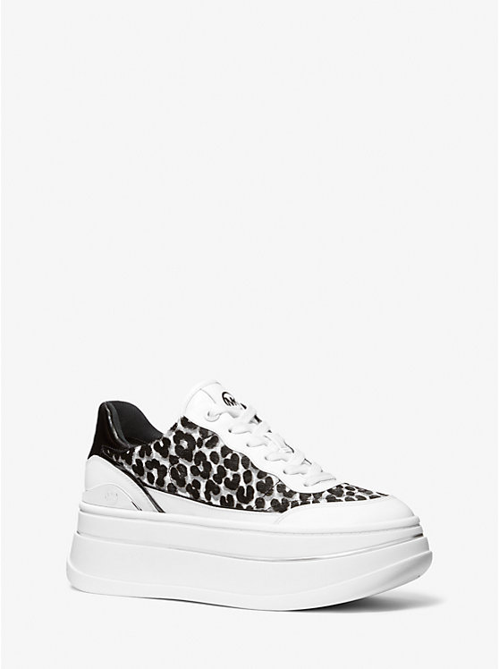 Michael Kors Hayes Leopard Print Calf Hair Platform Women Sneakers BLACK COMBO | USAXYD1992