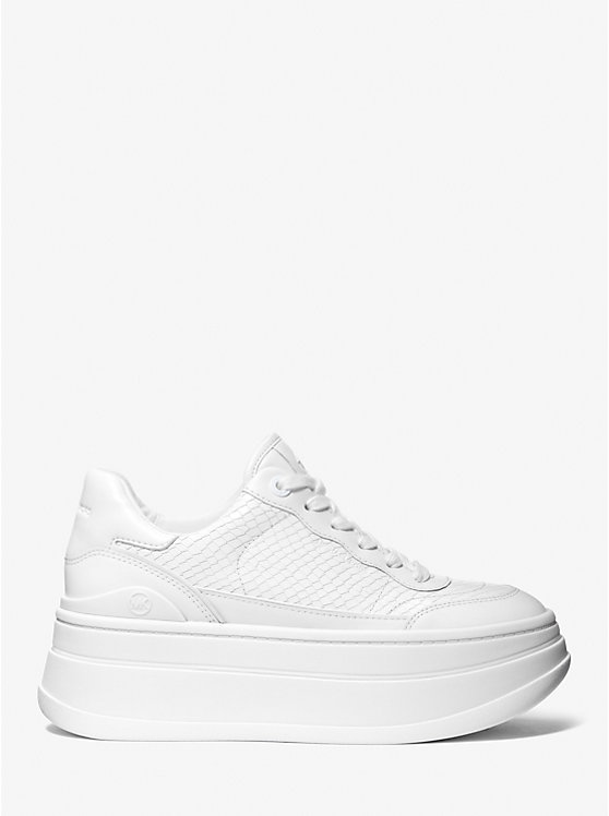 Michael Kors Hayes Snake Embossed Leather Platform Women Sneakers OPTIC WHITE | USAVRG1994