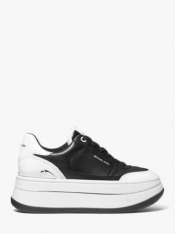 Michael Kors Hayes Two-Tone Leather Platform Women Sneakers BLACK/WHITE | USABEH1995