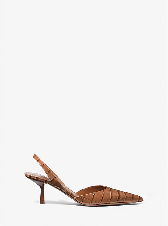 Michael Kors Holly Crocodile Embossed Leather Pump Women Sandals CHESTNUT | USAYXW1873