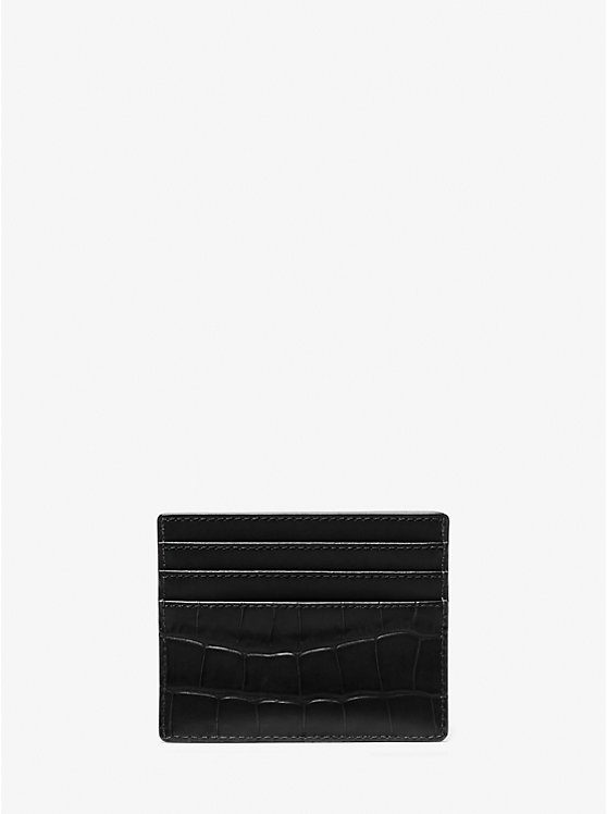 Michael Kors Hudson Crocodile Embossed Leather Tall Men Card Holder BLACK | USAVRO2150