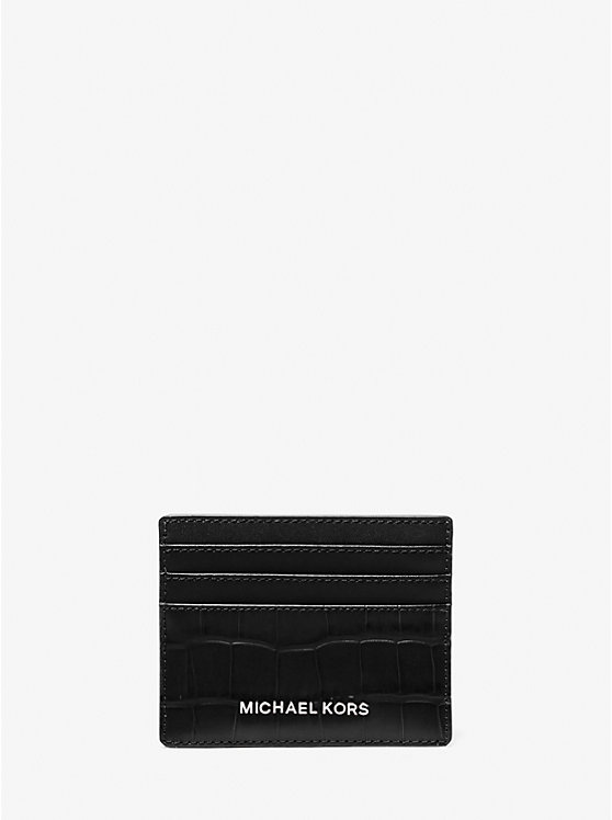 Michael Kors Hudson Crocodile Embossed Leather Tall Men Card Holder BLACK | USAVRO2150