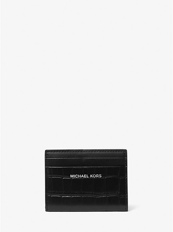 Michael Kors Hudson Crocodile Embossed Leather Bifold Men Wallet BLACK | USAXYK2159