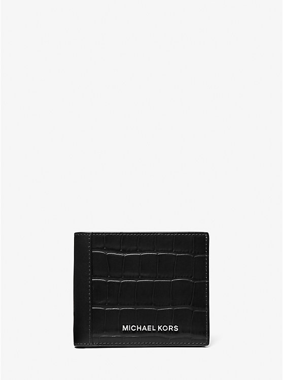 Michael Kors Hudson Crocodile Embossed Leather Billfold Men Wallet BLACK | USAZUL2160