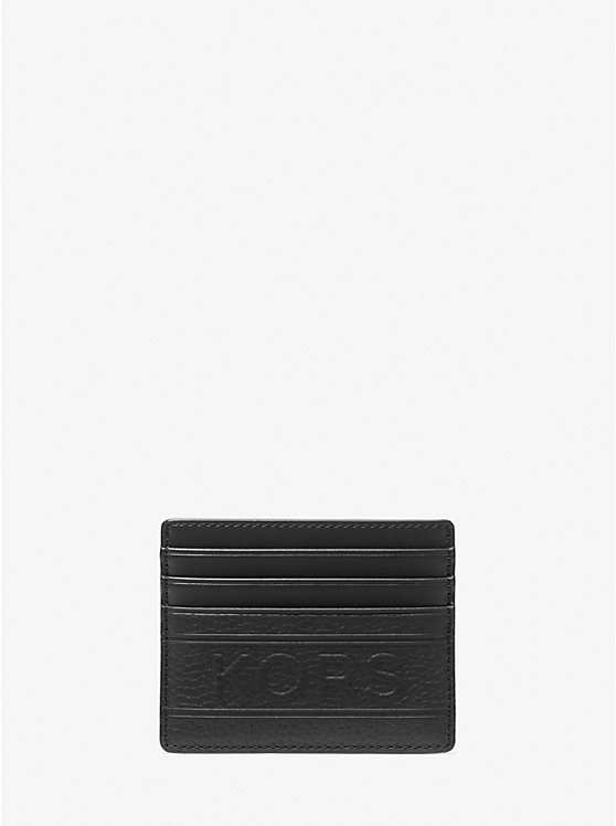 Michael Kors Hudson Embossed Pebbled Leather Tall Men Card Holder BLACK | USABEP2151