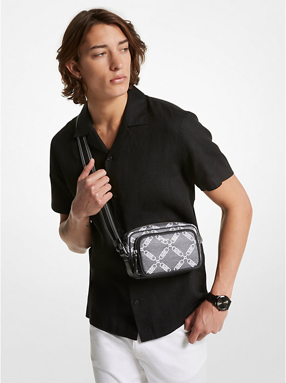 Michael Kors Hudson Empire Logo Jacquard Camera Men Crossbody Bag BLACK | USALIC2109