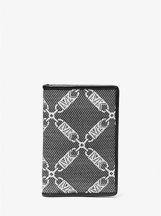 Michael Kors Hudson Empire Logo Jacquard Bi-fold Men Card Holder BLACK | USANWA2152