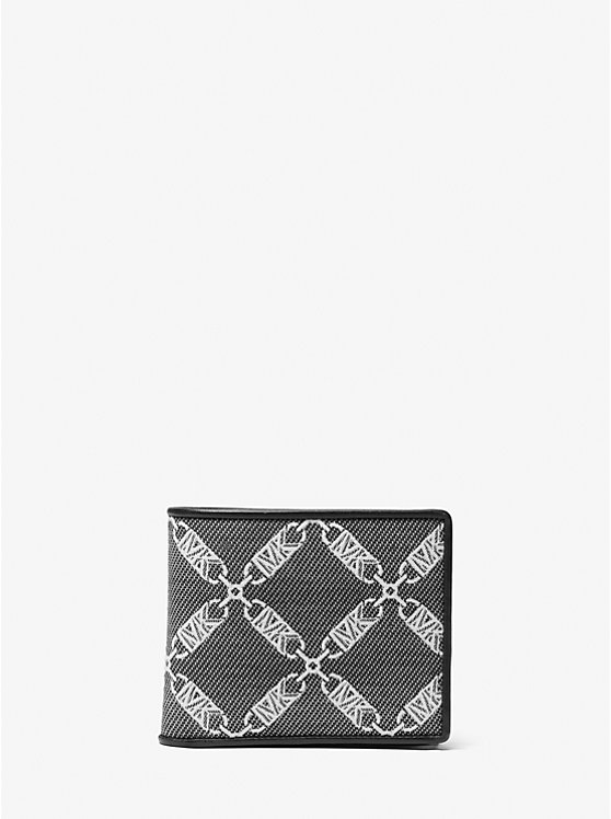 Michael Kors Hudson Empire Logo Jacquard Billfold Men Wallet BLACK | USALIZ2161