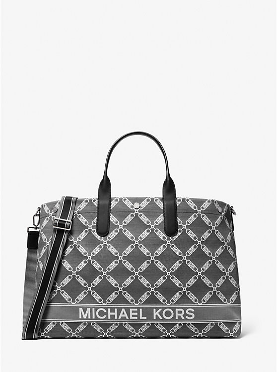 Michael Kors Hudson Oversized Empire Logo Jacquard Tote Men Luggage BLACK | USAFDM2141