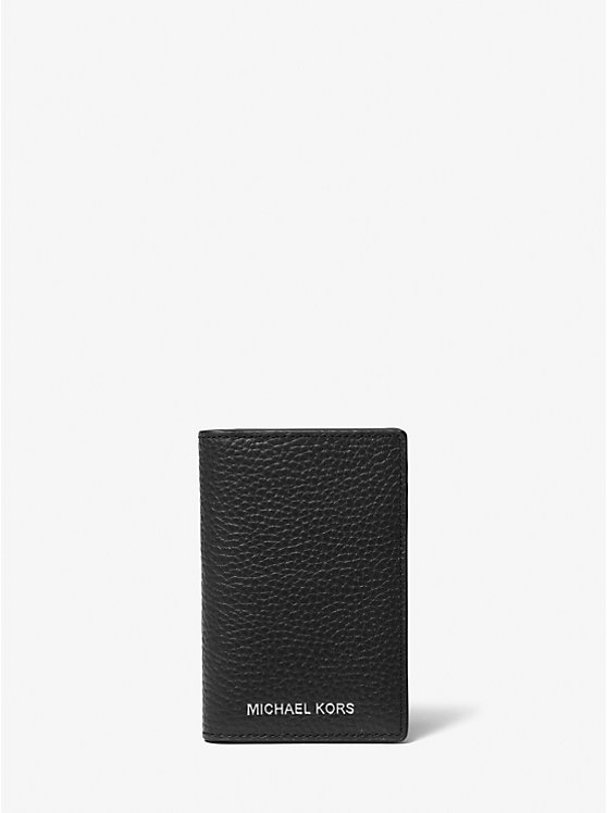 Michael Kors Hudson Pebbled Leather Bi-Fold Men Card Holder BLACK | USABEG2156