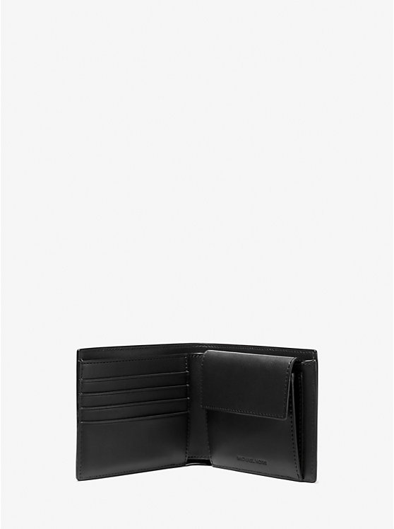 Michael Kors Hudson Pebbled Leather Billfold With Coin Pouch Men Wallet BLACK | USAFDN2166