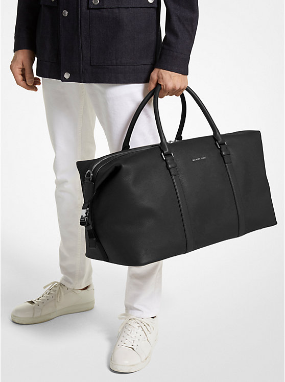 Michael Kors Hudson Pebbled Leather Men Duffle Bags BLACK | USARVJ2131