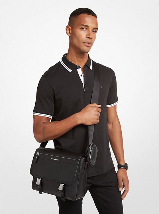 Michael Kors Hudson Pebbled Leather Messenger with Pouch Men Crossbody Bag BLACK | USAAHE2117