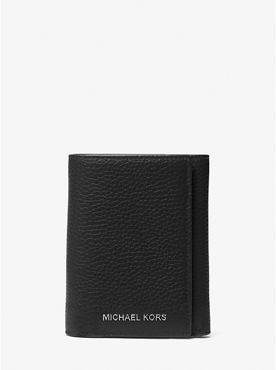 Michael Kors Hudson Pebbled Leather Tri-Fold Men Wallet BLACK | USAAHQ2169