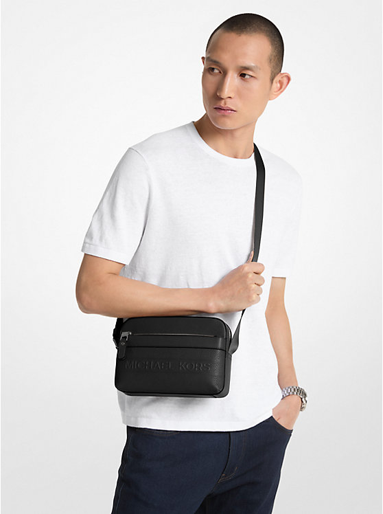 Michael Kors Hudson Pebbled Leather Utility Men Crossbody Bag BLACK | USAPJR2118