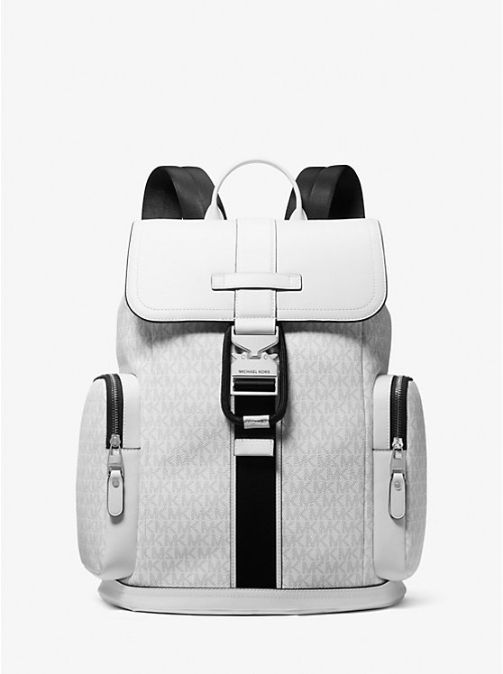 Michael Kors Hudson Signature Logo and Leather Cargo Men Backpack BRIGHT WHT | USANWD2100