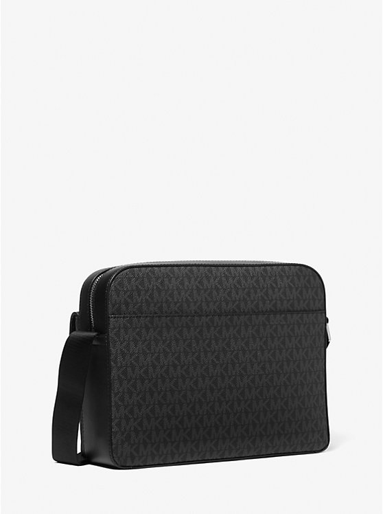 Michael Kors Hudson Signature Logo and Leather Camera Men Crossbody Bag BLACK | USAOKT2119