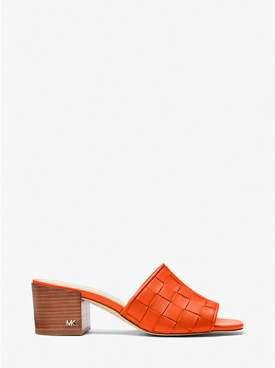 Michael Kors Ingrid Woven Leather Mule Women Sandals OPTIC ORANGE | USAAHU1878