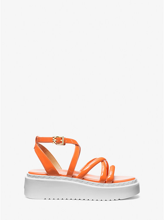 Michael Kors Issa Faux Patent Leather Flatform Women Sandals APRICOT | USASGI1879