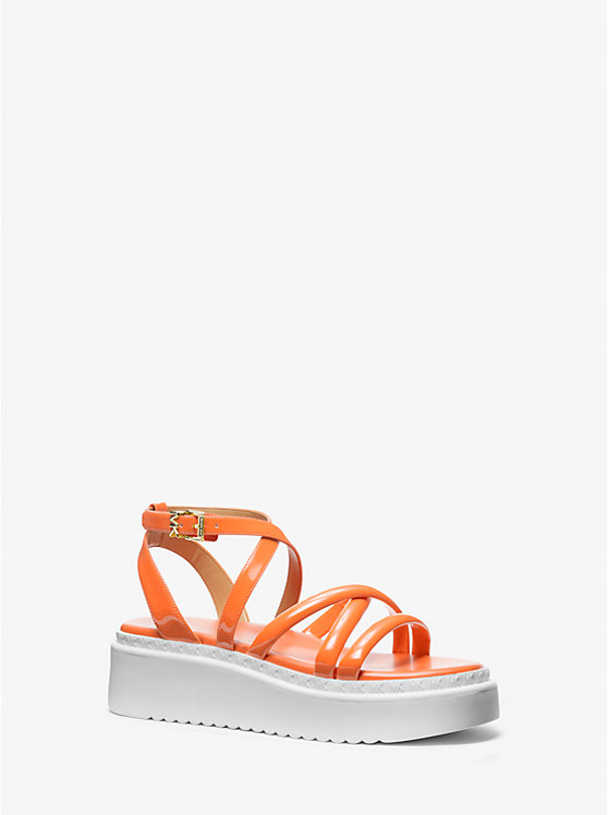 Michael Kors Issa Faux Patent Leather Flatform Women Sandals APRICOT | USASGI1879