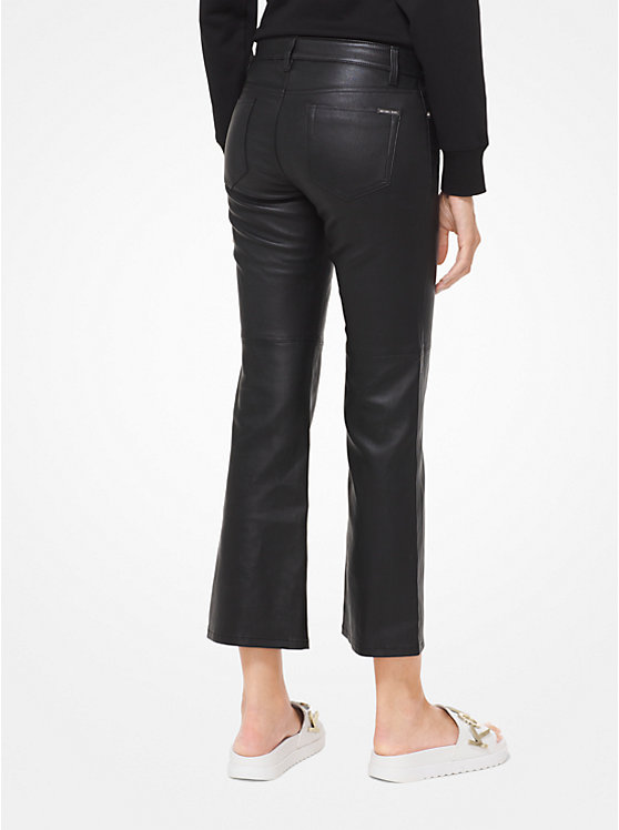 Michael Kors Izzy Leather Cropped Flared Women Pants BLACK | USAGSN1437