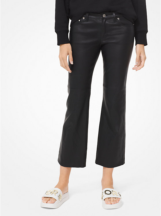 Michael Kors Izzy Leather Cropped Flared Women Pants BLACK | USAGSN1437