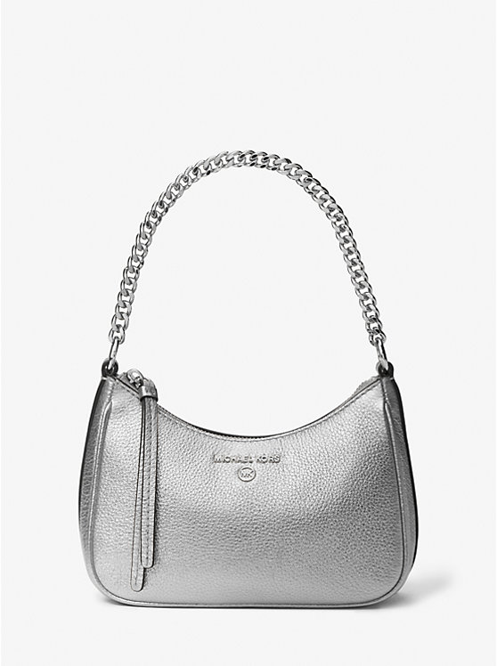 Michael Kors Jet Set Charm Small Metallic Leather Pochette Women Shoulder Bag SILVER | USABEL1215