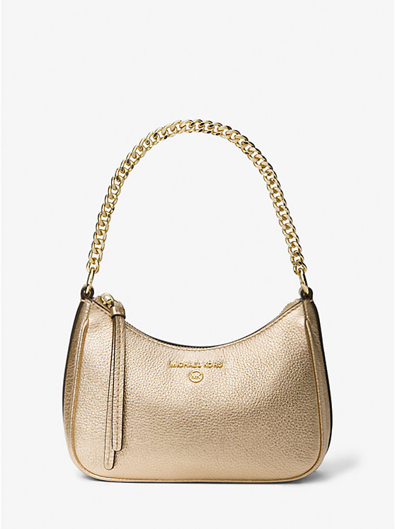 Michael Kors Jet Set Charm Small Metallic Pebbled Leather Pochette Women Shoulder Bag PALE GOLD | USANWZ1216