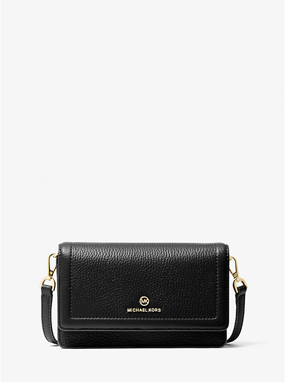 Michael Kors Jet Set Small Pebbled Leather Smartphone Convertible Women Crossbody Bag BLACK | USAJPH1104