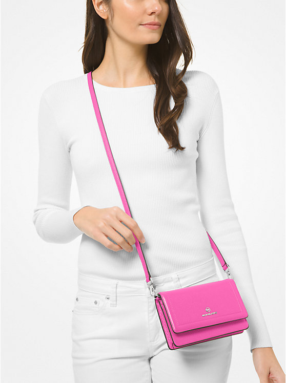 Michael Kors Jet Set Small Pebbled Leather Smartphone Convertible Women Crossbody Bag CERISE | USAKOJ1105