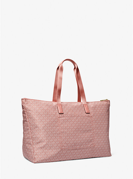 Michael Kors Jet Set Travel Large Signature Logo Print Woven Women Tote Bag SUNSET ROSE | USAGSI1258