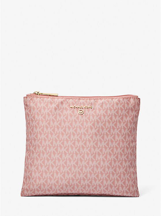 Michael Kors Jet Set Travel Large Signature Logo Print Woven Women Tote Bag SUNSET ROSE | USAGSI1258