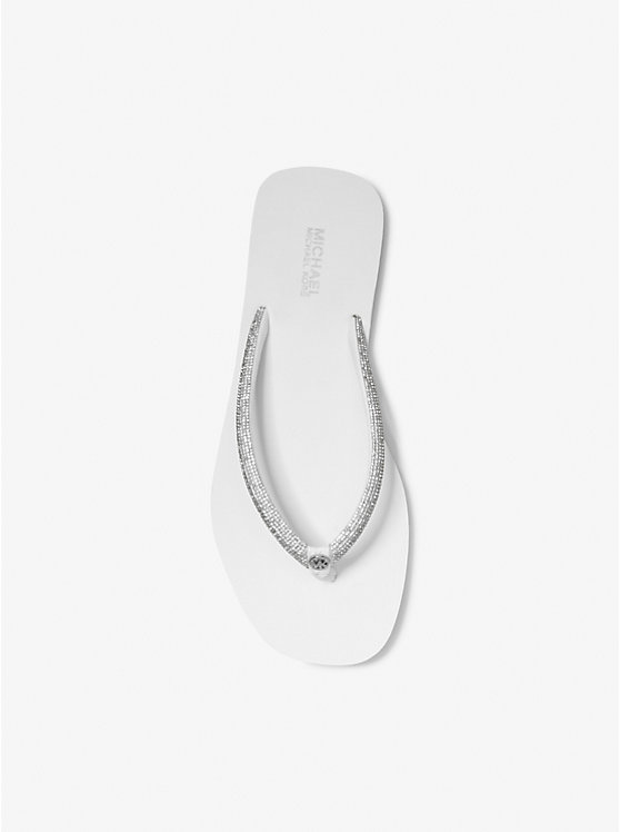 Michael Kors Jinx Crystal-Embellished Flip Flop Women Sandals OPTIC WHITE | USALIG1886