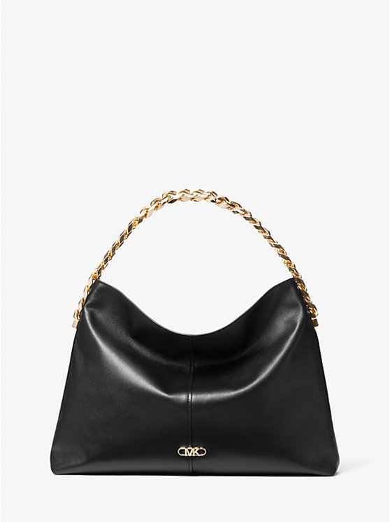 Michael Kors Jordyn Large Leather Hobo Women Shoulder Bag BLACK | USAMQC1218